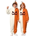 thumbnail image 2 of KKBOTIVE Boys Girls Split‑Color Evil Halloween Matching Hooded Zip‑Up Onesie Cute Soft Fleece for Halloween Party Beige 5-6Y, 2 of 3
