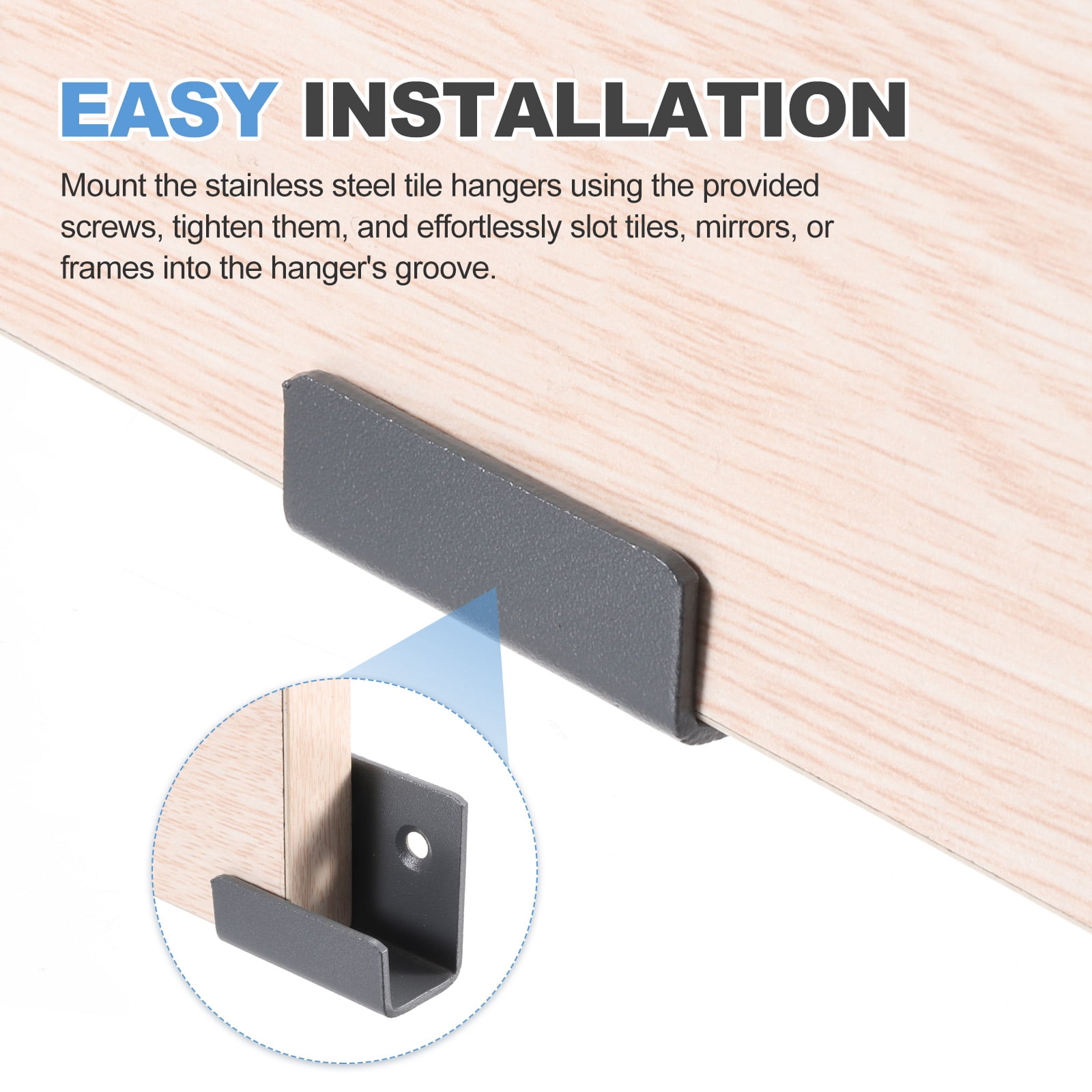 Uxcell 10 Pcs Stainless Steel Tile Hanger, Heavy Duty Wall Mount Bracket, Sand Grey, 20mm(13/16") Inner Width