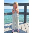 thumbnail image 6 of BemeyourBBs Toddler Baby Girl Summer Clothes Infant Baby Girl 2 Piece Summer Outfit Casual Striped Ruffled Hem V Neck Sleeveless Tank Tops and Wide Legs Pants 2 Pcs Set, 6 of 9