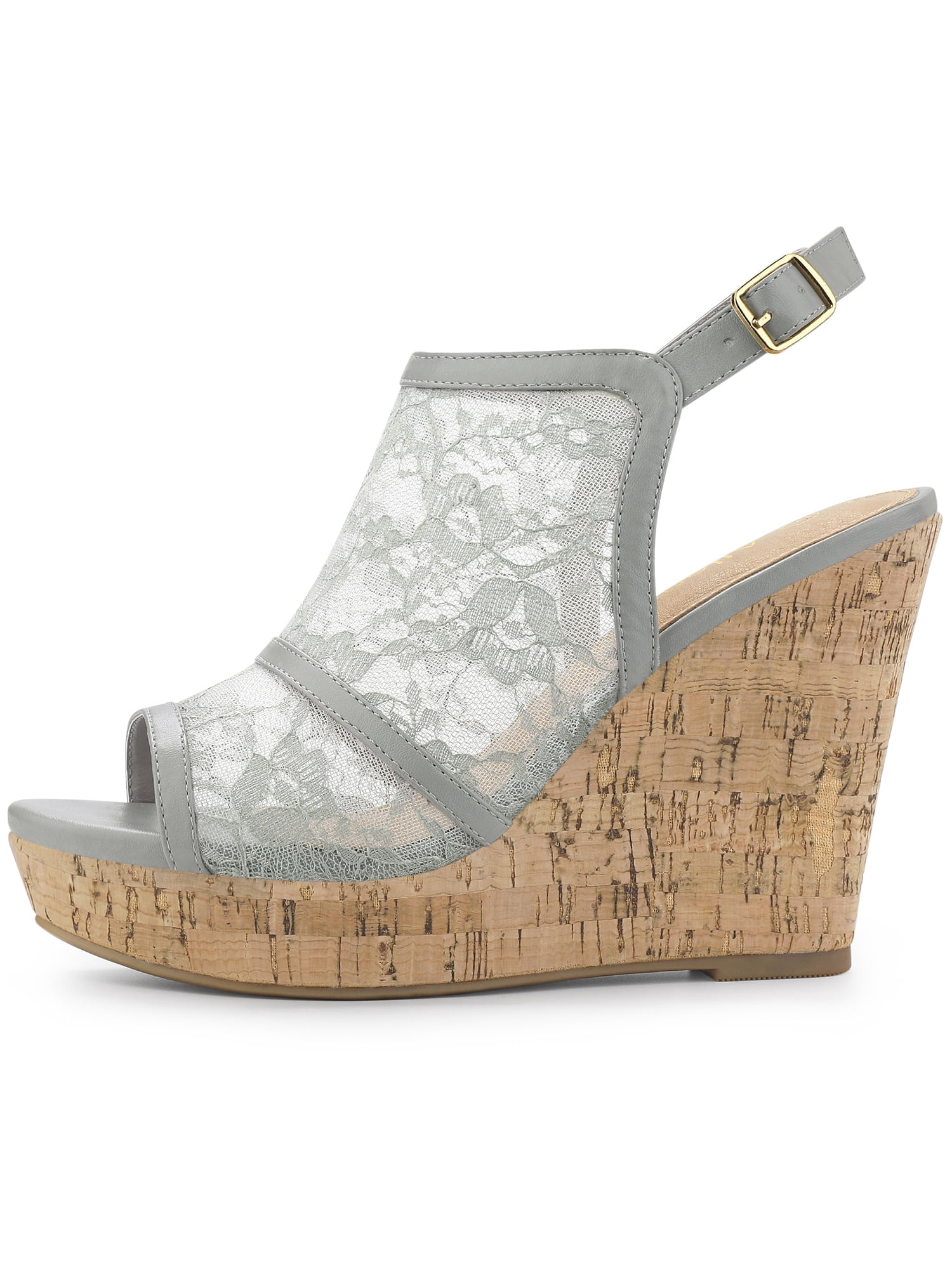 DARING DIVA Women's Open Toe Platform Heel Lace Wedges Sandals Grey 9