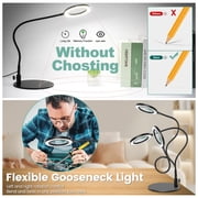 KIRKAS Magnifying Glass with Light and Stand, 3 Color Modes Stepless Dimmable LED Lighted Desk Lamp, Hands Free Flexible Gooseneck Magnifier with Light for Craft Hobby Painting Sewing Close Work