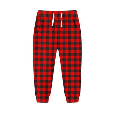 vdgthytj Boys Girls Christmas Sweatpants Kids Plaid Elastic Waist Drawstring Athletic Joggers Pants with Pockets