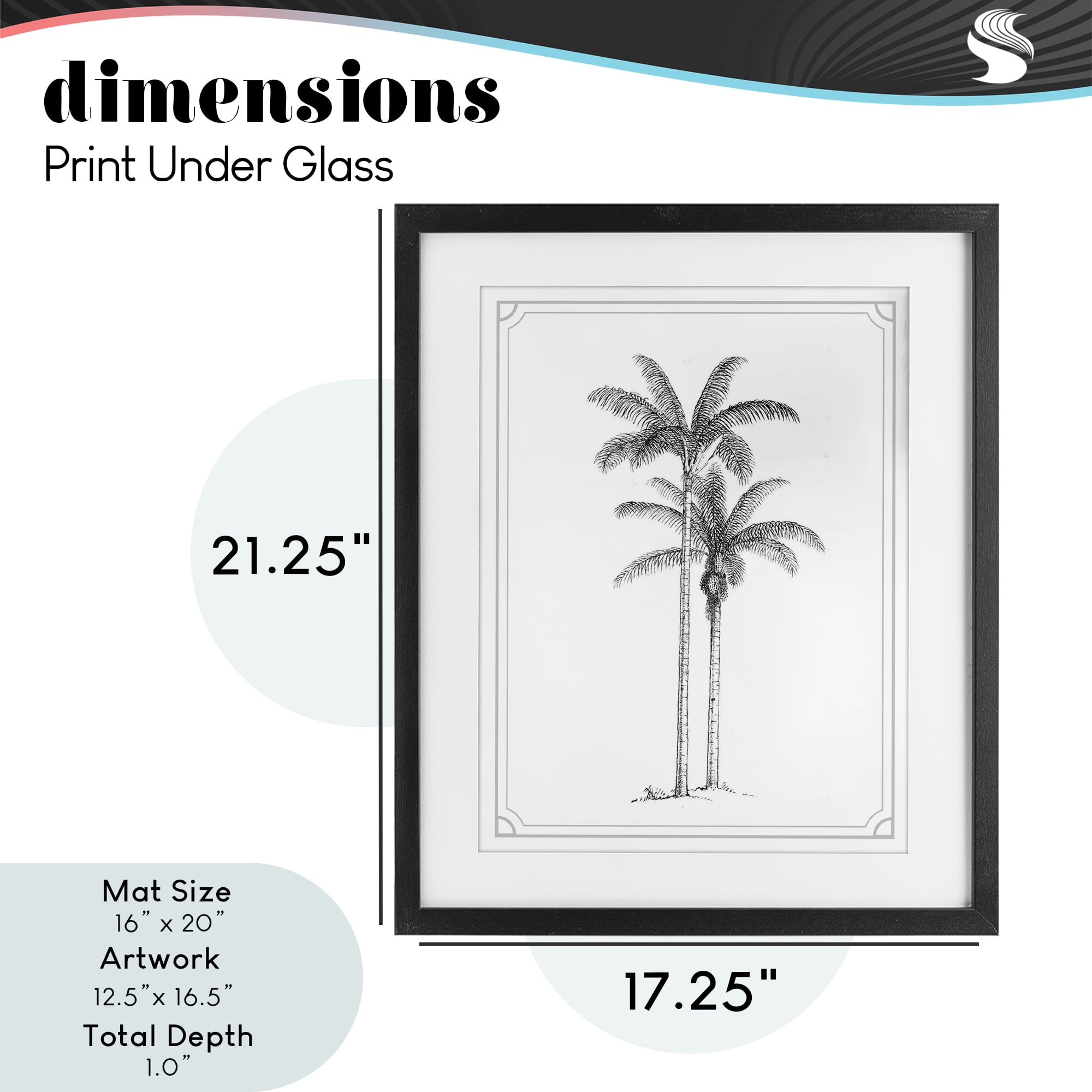 Vintage Simple Palm Tree Black Framed Print Under Glass, design by Lettered and Lined