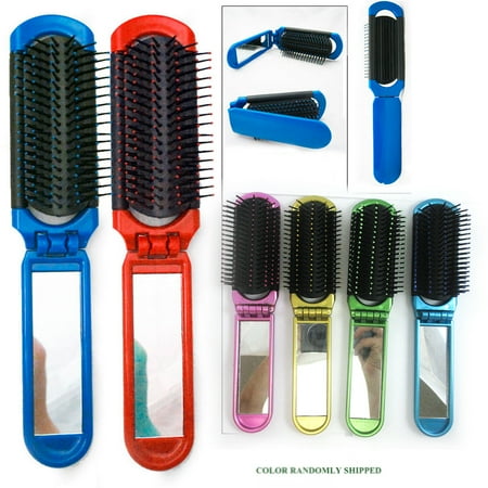 5 X Folding Hair Brush With Mirror Compact Pocket Size Travel Car 5 X Folding Hair Brush With Mirror Compact Pocket Size Travel Car Purse Bag Gift
