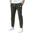thumbnail image 4 of oqasdz Pants for Men Slim Fit Leather Label Cropped Pants Solid Color Casual Pants with Pocket Trousers, 4 of 4