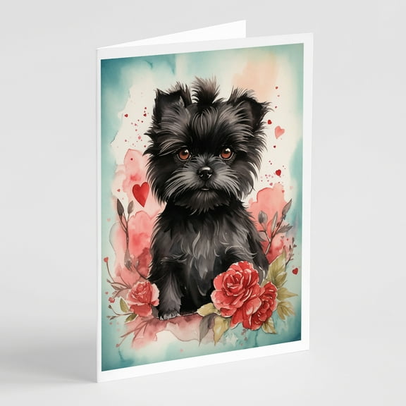 Affenpinscher Valentine Roses Greeting Cards Pack of 8 7 in x 5 in