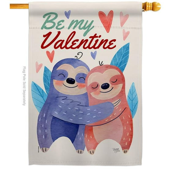 Breeze Decor H101072-BO 28 x 40 in. Sloths Love House Flag with Spring Valentines Double-Sided Decorative Vertical Decoration Banner Garden Yard Gift