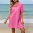 thumbnail image 7 of Summer Dress for Women Collared Short Sleeve Half Button Down Loose Casual Solid Dress with Pockets, 7 of 7