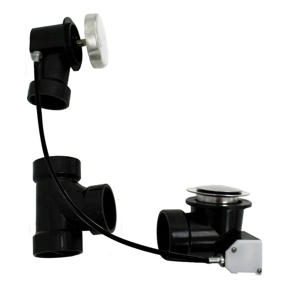 Westbrass 27" Cable Drive Pop-Up Bathtub Drain with Rotary Overflow Knob and Sch. 40 ABS Fittings, Stainless Steel