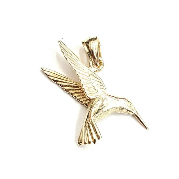 New 14k yellow Gold solid 3D Hummingbird Pendant charm gift fine jewelry 2.3g