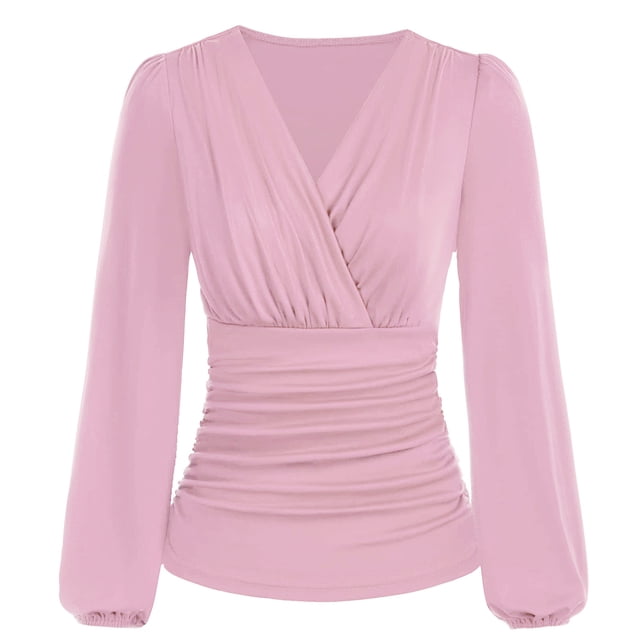 Blusa de manga larga con escote en V para mujer, blusa cruzada con escote en V profundo y mangas largas para mujer Blusa cruzada con escote en V para mujer Rendimiento inigualable