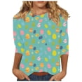 thumbnail image 2 of Momihoom Women's Playful Easter Egg Print 3/4 Sleeve Crewneck Casual Tunic Top, 2 of 5