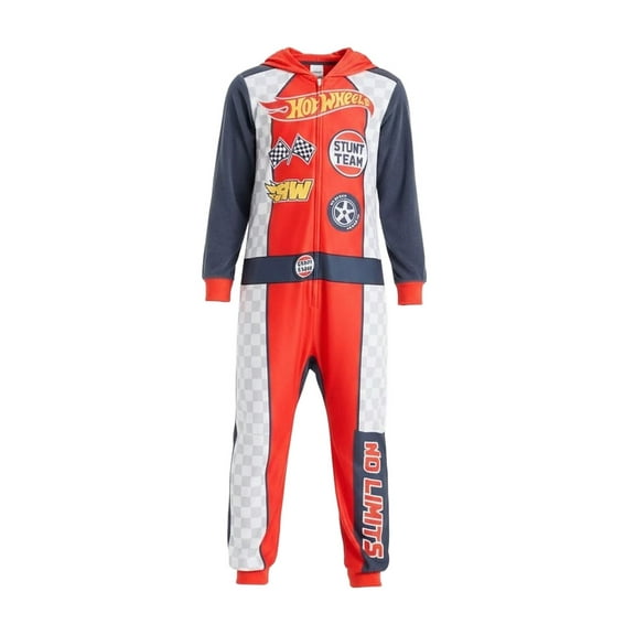Hot Wheels Race Car Driver Suit Boy's Soft Fleece Hooded Pajama Sleeper Size 6/7