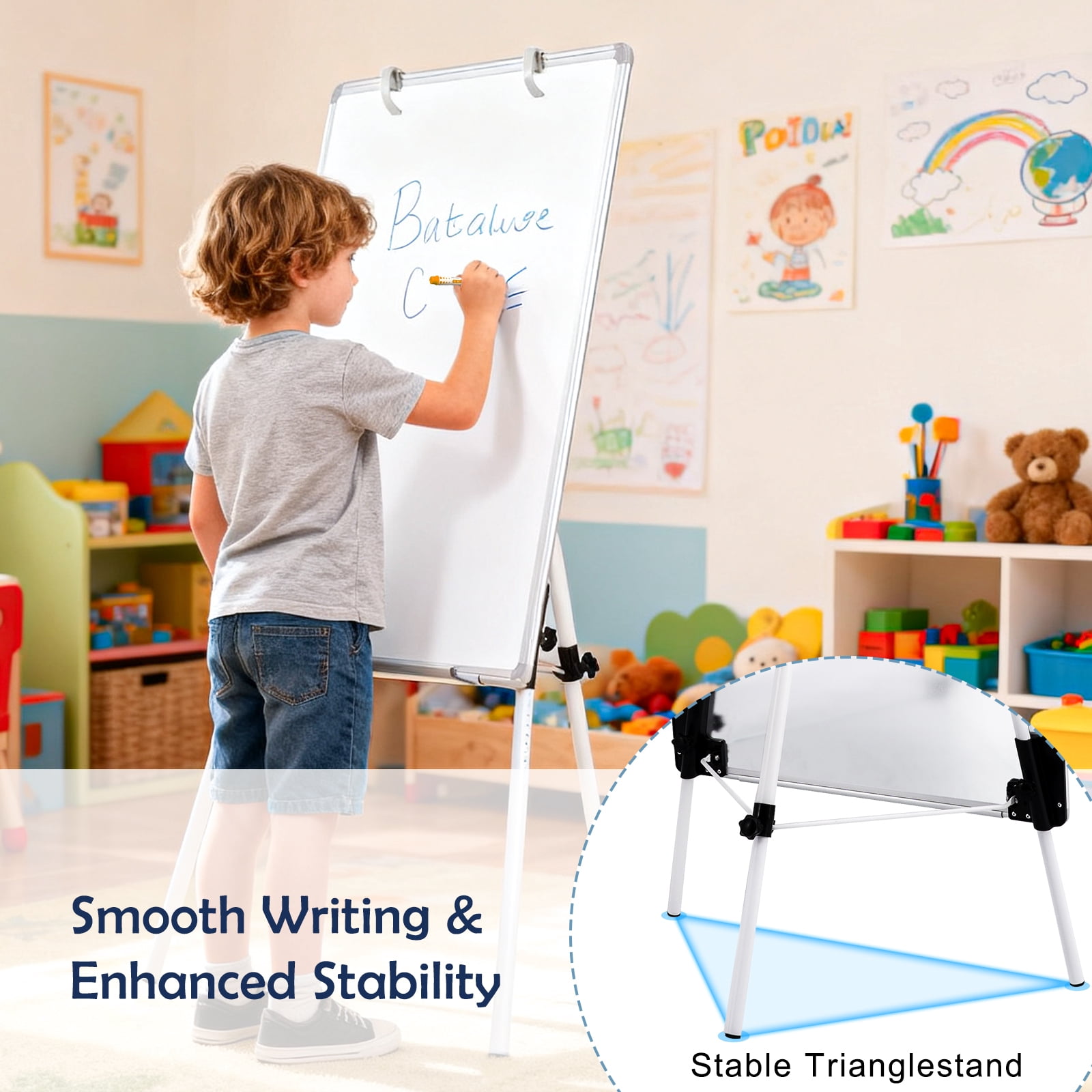 QUEENLINK Easel Whiteboard Magnetic Portable Dry Erase Whiteboard 36 x 24 Tripod Height Adjustable, Flipchart Easel Stand White Board for Office or Teaching at Home & Classroom, Sliver