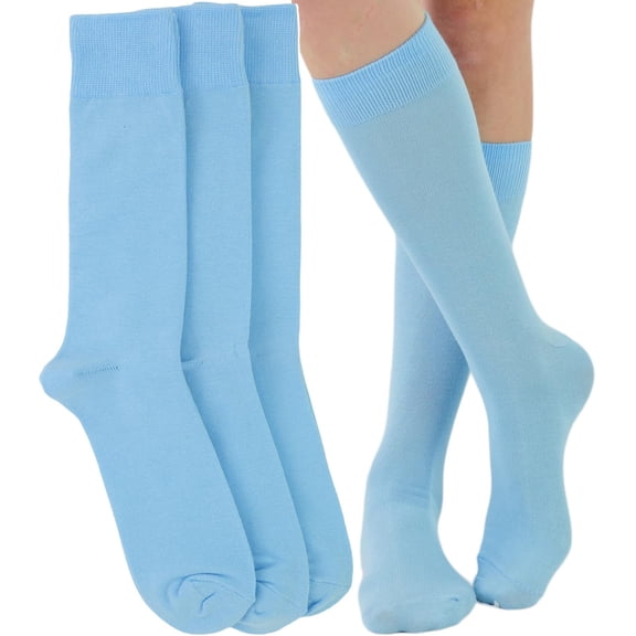 ToBeInStyle Pack of 3 Unisex Colorful One Size Fits Most Dress Crew Socks - Powder Blue