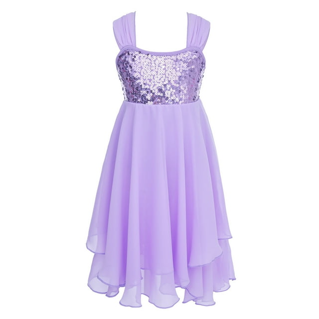 Rswnyirn Robe de Danse Lyrique pour Enfants Robe à Sequins Robes Filles Body en Maille Ballet Justaucorps avec Jupe Tutu Tulle Danse Lavande 14