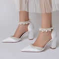 thumbnail image 3 of Women's Pumps High Heel 8CM Rhinestones Pearls Ankle Strap Wedding Shoes for Bride Prom Party, 3 of 7