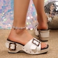thumbnail image 3 of Wedge Sandals for Women Retro Buckle Studded Slip on Slides Shoes Square Open Toe Platform Summer Beach Shoes White Size 8, 3 of 6