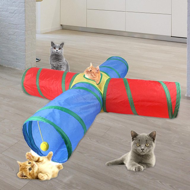 Túneles para , túneles para jugar, túneles de 4 vías, multicolor, , duraderos, laberinto plegable, juguetes para interiores, conejos, Colco Gato Túnel