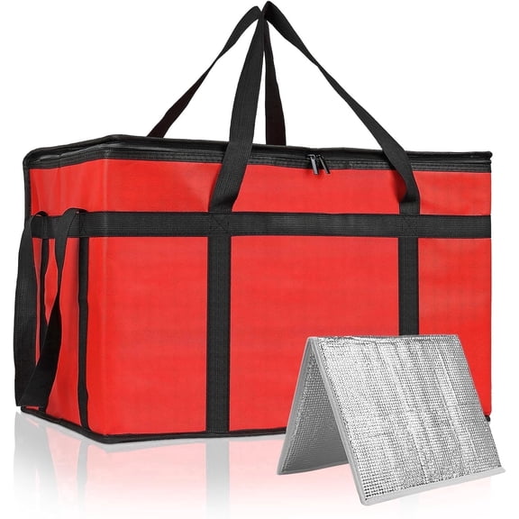 Insulated Food Delivery Bag, XXXL Insulated Reusable Grocery Cooler/Hot Bags, Tote Bag for Shopping/Travel/Doordash, Catering Bag Doordash 23x14x15, Red, 1-Pack