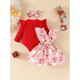thumbnail image 6 of Baby Toddler Girls Christmas Outfits 0 3 6 12 18 Months Long Sleeve Romper + Bow Suspender Skirt + Headband Set Newborn Clothes, 6 of 9
