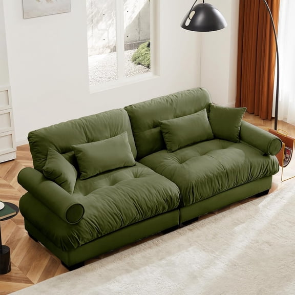 YWEN Loveseat Sofa 93.7" Modular Sectional Sofa, 2 Seater Modern Cloud Couch Oversized Sectional Couches for Living Room, Comfy Velvet Sofas Deep Seat Couch with 4 Pillows for Apartment, Green