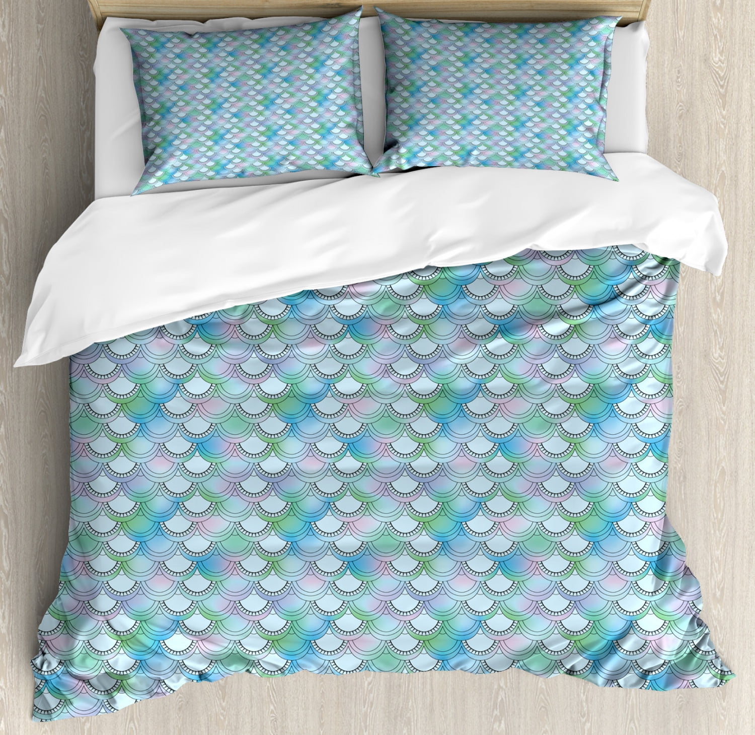 Fish Scale Queen Size Duvet Cover Set Japanese Squama Pattern With