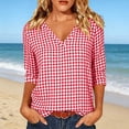 thumbnail image 2 of Edvintorg Womens Tops Plaid Printed V Neck 3/4 Sleeve Loose Casual Shirts Summer Clothes for Women Red XXL, 2 of 7