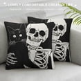 thumbnail image 3 of Cat Lovers Gift，White Skull and Black Cat Pillow Covers Hallowmas Thanksgiving Farmhouse Outdoor Cat Lovers Room Throw Pillowcase Flannel Sofa Couch Decorative Cushion Case, 3 of 5