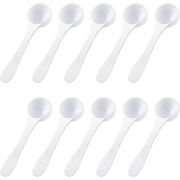 10 PCS Plastic Measuring Spoon Set 5 ml Teaspoon Food Grade Long Handle Reusable White Powder Coffee Sugar Spices Protein Spoons for Cooking and Baking White
