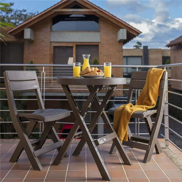 Rimax 13113 Rimax Plastic Folding Patio Outdoor Bistro Set with a Round Table, Mocha - 3 Piece