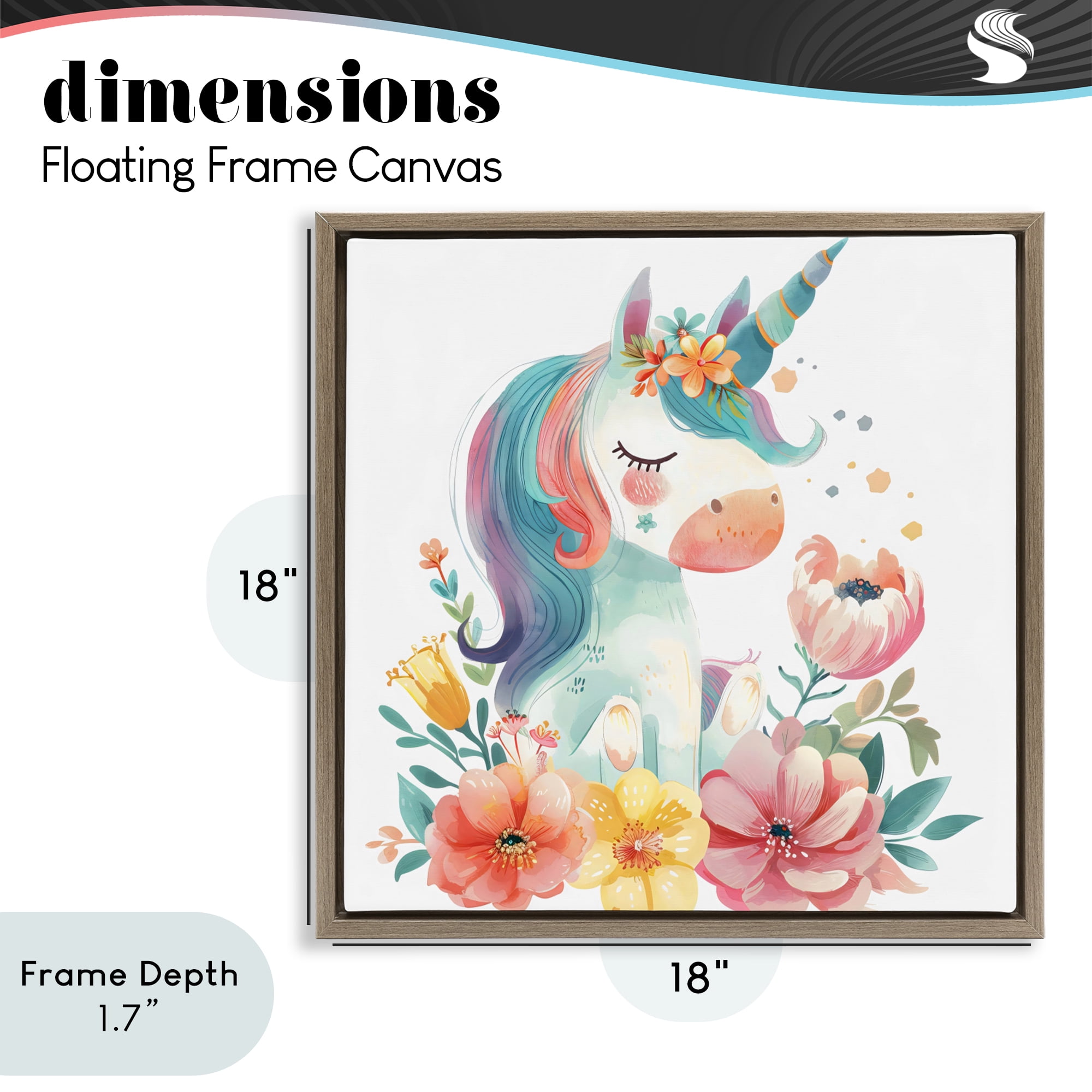 Stupell Industries Whimsical Unicorn with Blossoms Brown Framed Floater Canvas Wall Art, design by Creative Studio