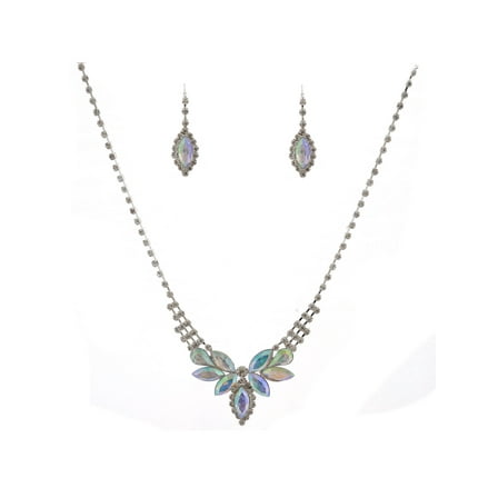 Fashion Jewelry Set Silver Plating Aurora Borealis Accent Necklace Earrings Set