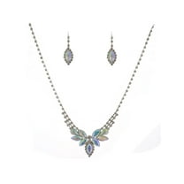 Fashion Jewelry Set Silver Plating Aurora Borealis Accent Necklace Earrings Set
