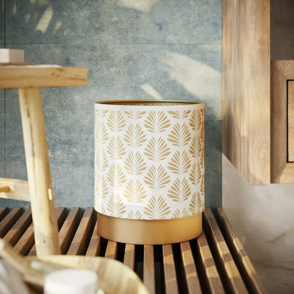 Boho Metal Waste Basket With Gold Base - White & Gold - 12"H x 10"W