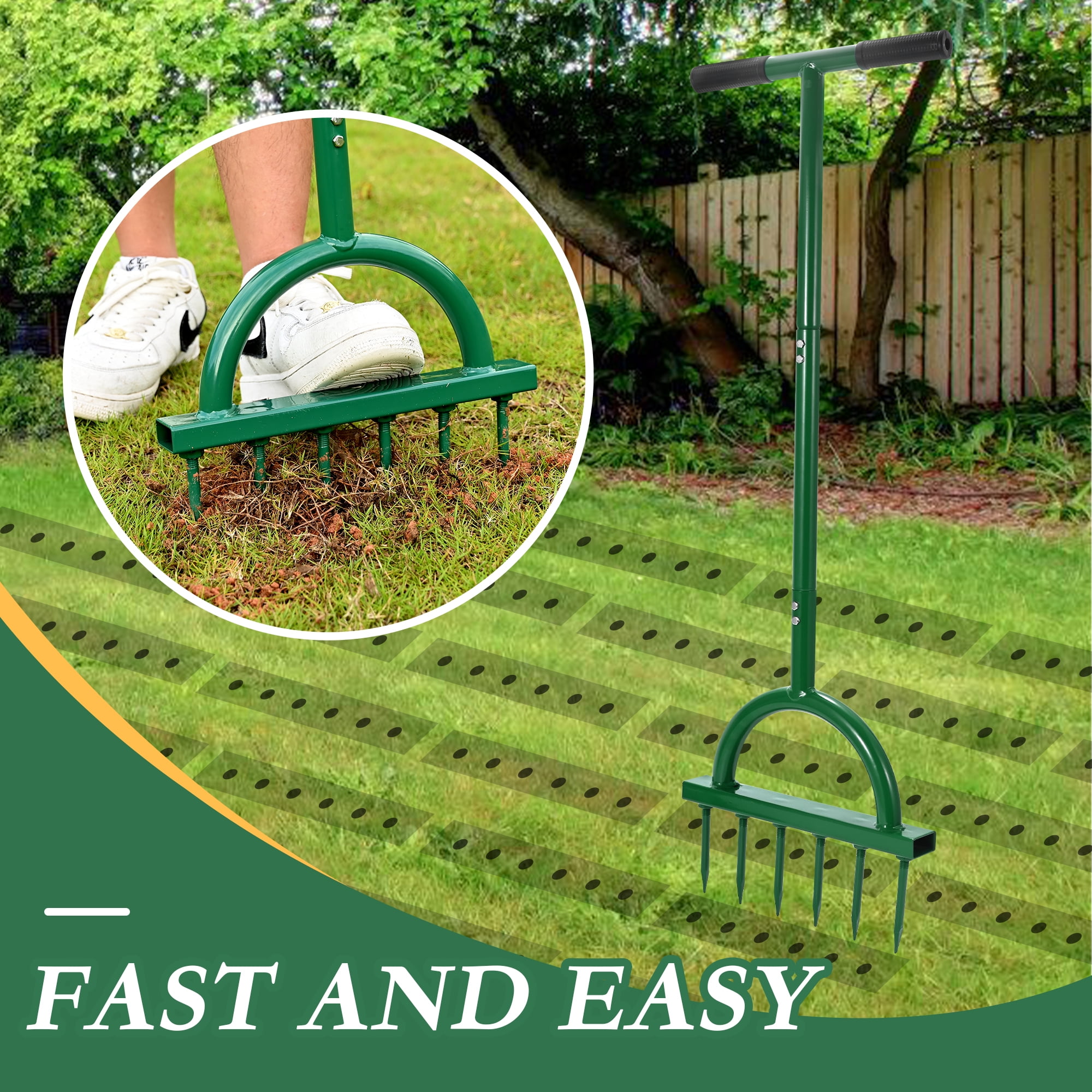 Lawn Aerator Spikes Aerating Tool, Manual Yard Aerator Tools with T-Handle, Wide Foot Plate, Six 3.9 Inch Soil Spikes, Yard Aerators for Lawn Yard & Garden