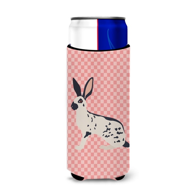 Caroline's Treasures Caroline's Treasures English Spot Rabbit Pink Check Decorative Can Hugger Slim Multicolor""