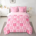 thumbnail image 2 of jejeloiu Initial Letter B 7 Pieces Bedding Comforter Set,Kawaii Bow Knot Full Bedding Set,Pink Plaid Grid Fitted Sheet Flat Sheet For Kids,Breathable Bedroom Decoration Reversible, 2 of 8