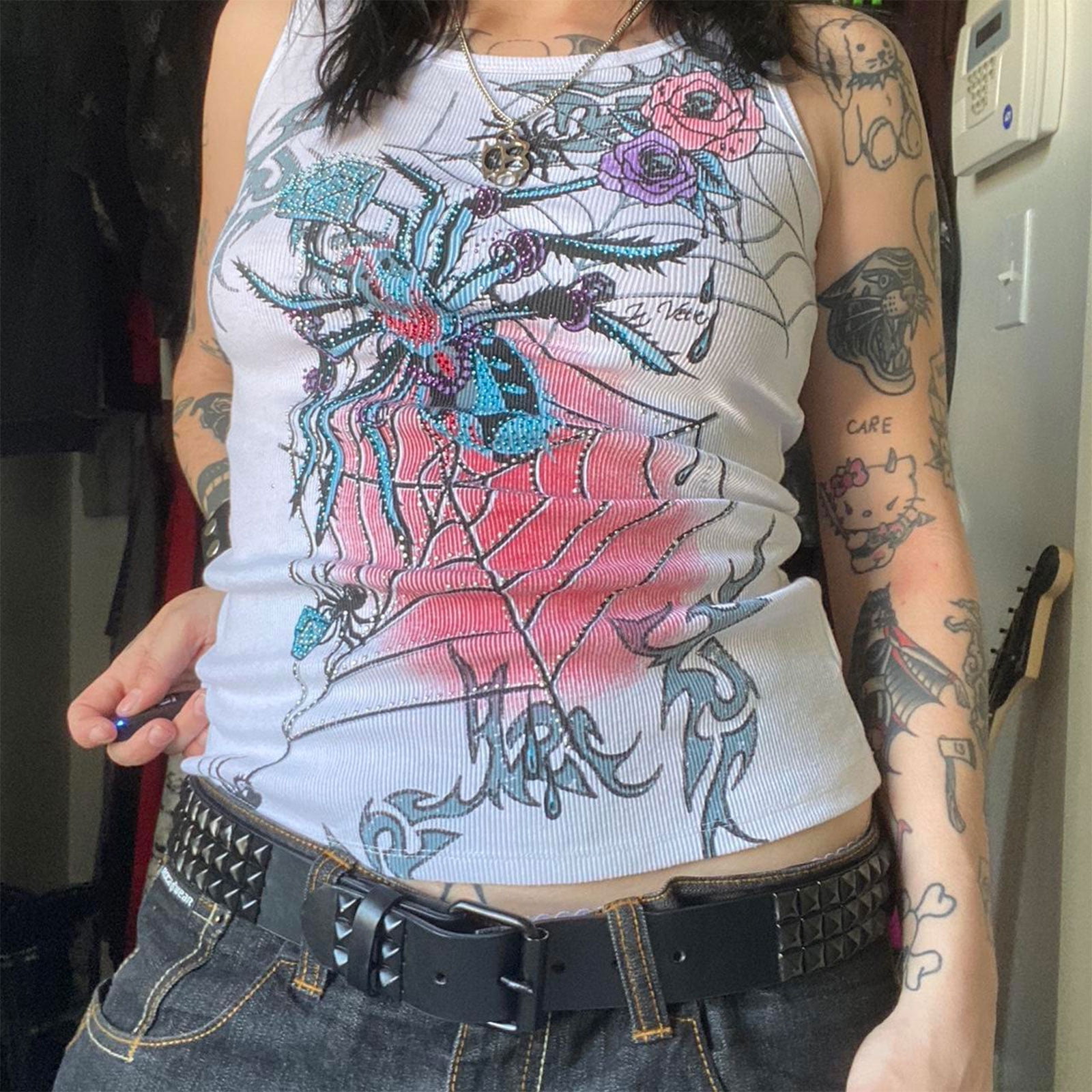 2000s Skull Wing Print Tank Tops Cyber Grunge Y2K Graphic 2000s Skull Wing Print Tank Tops Cyber Grunge Y2K Graphic