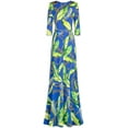 thumbnail image 2 of Bon Rosy, Women's, 3/4 Sleeve V-Neck Printed Maxi Faux Wrap Dress, Royal Blue, L, 2 of 2