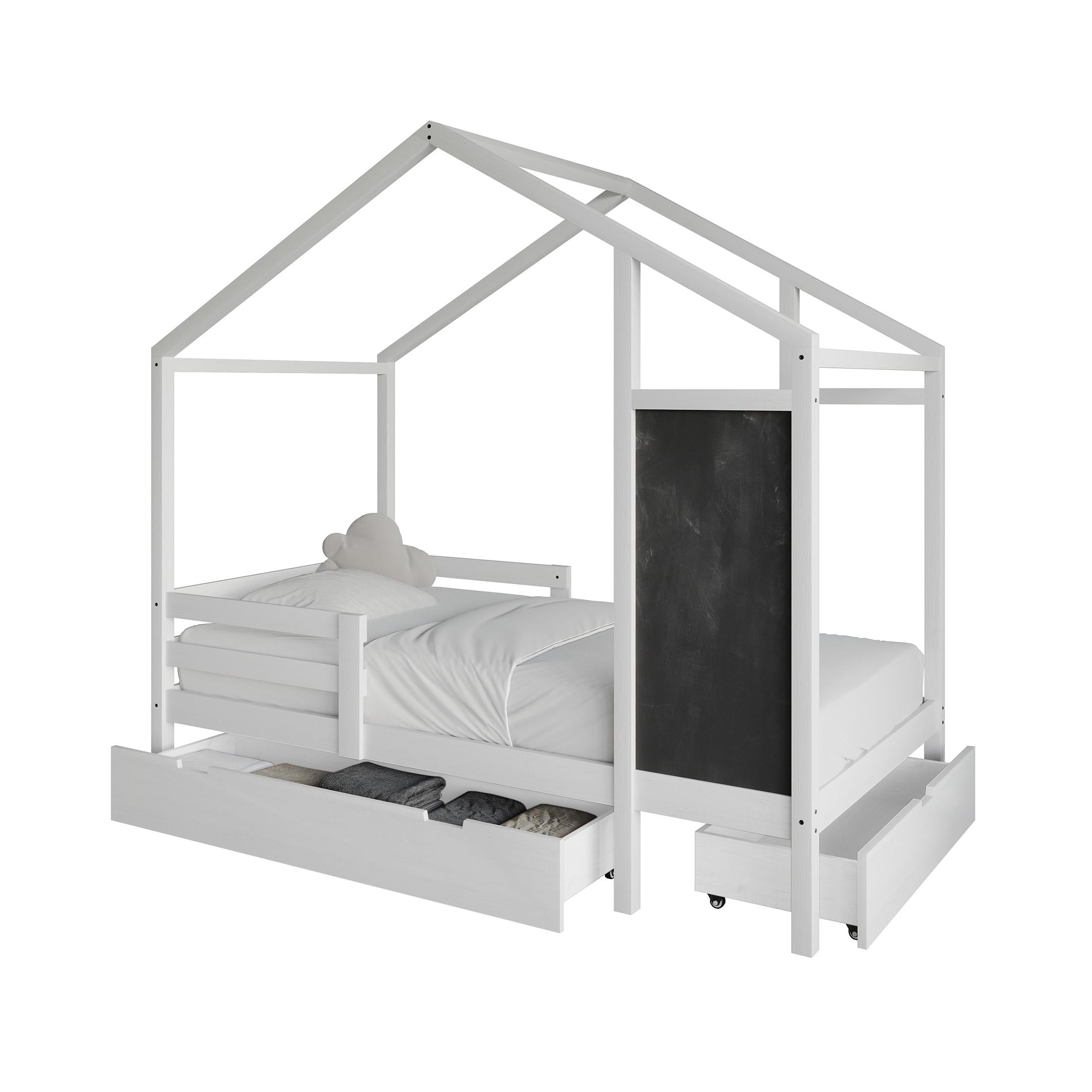 Castle Place Mid-Century Wooden Canopy Bed, White