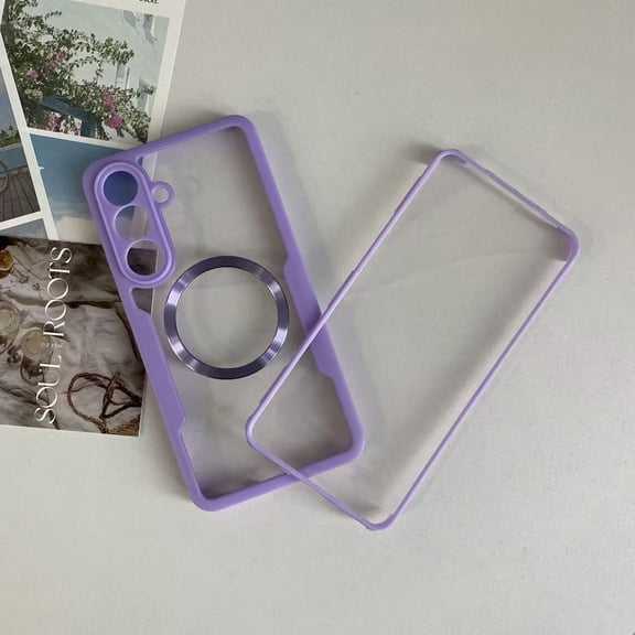 for Samsung Galaxy S26 Clear Case with Built-in Screen Protector Film, Compatible with Mag-Safe, Military-Grade Protection Yellowing Resistant, Shockproof Magnetic Full Phone Case, Purple
