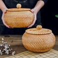 thumbnail image 6 of Hand Woven Round Rattan Basket with Lid - 6.3 Inch Small Wicker Storage Basket, Farmhouse Tabletop Decorative Organizer for Food, Bread, Picnic, Jewelry, 6 of 8