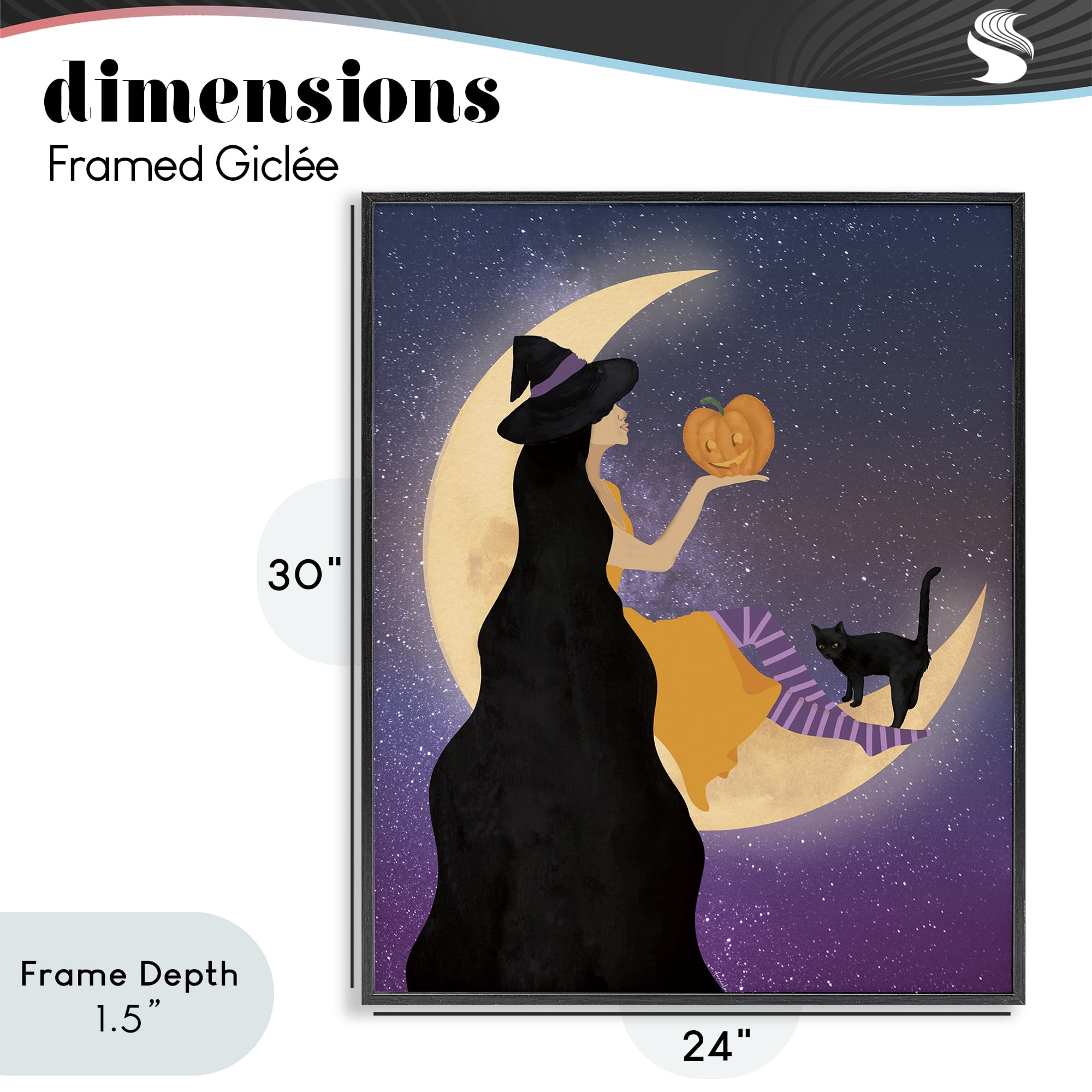 Stupell Industries Moonlit Witch Holding Jack-o-Lantern Black Framed Giclee Art, design by Daniela Santiago