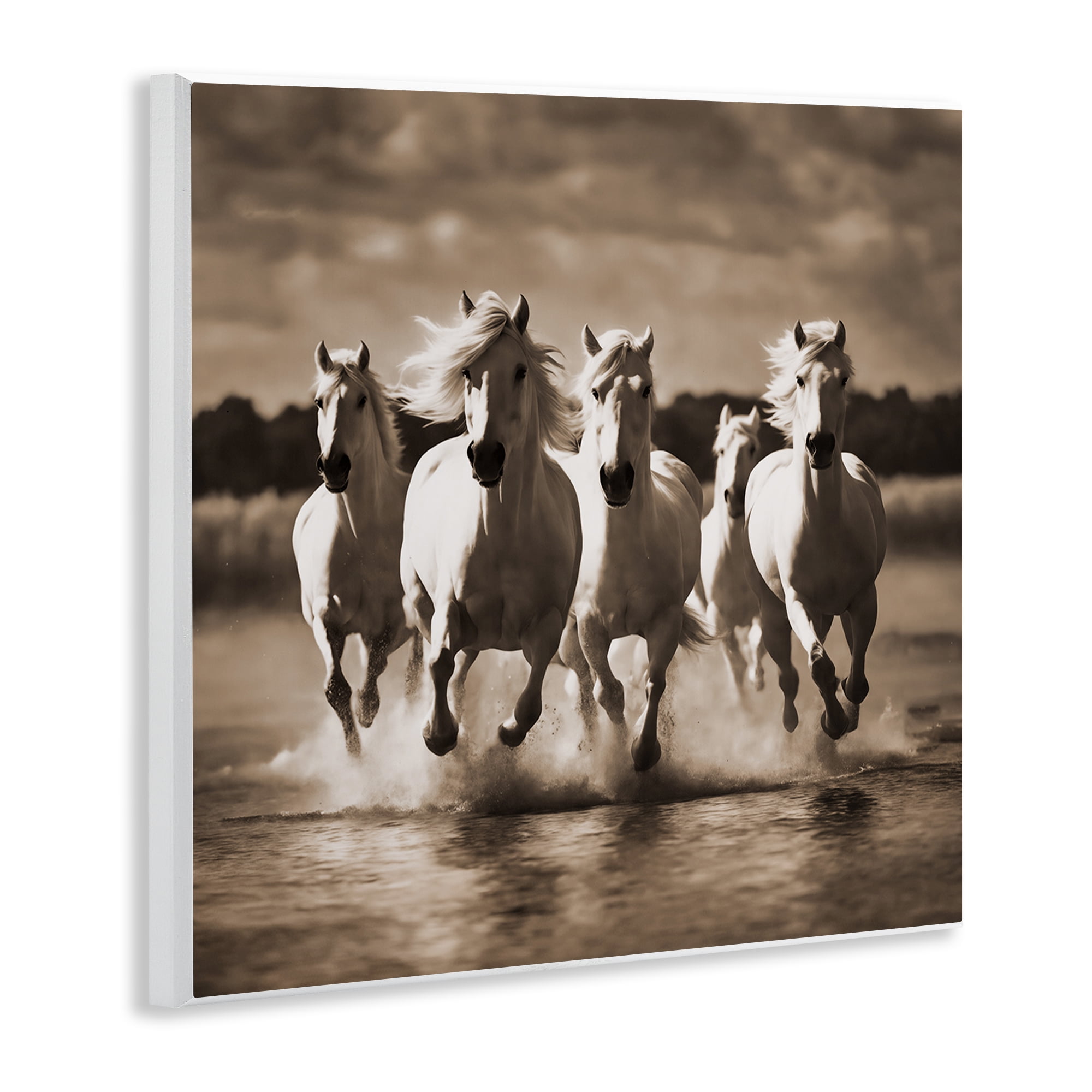 Stupell Industries Camargue Stallions Trotting Animals Painting Unframed Art Print Wall Art, 12 x 12