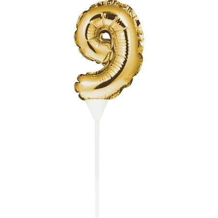 Club Pack of 12 Gold Colored Numerical "9" Shape Balloon Cake Topper 9"