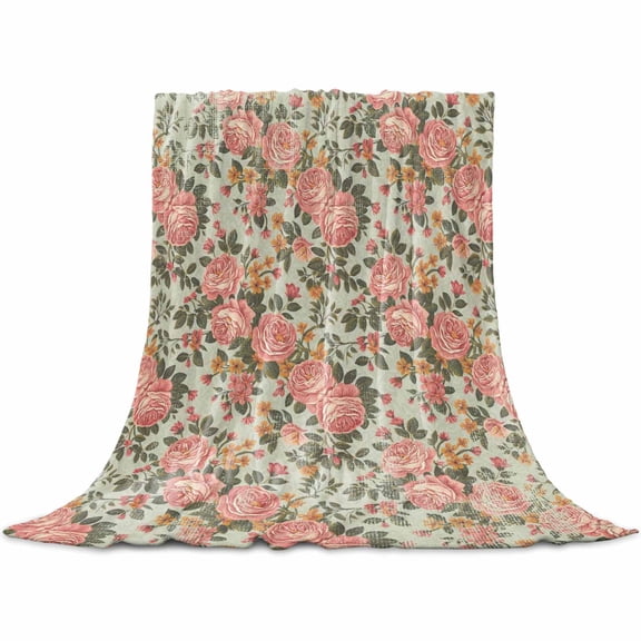 Flannel Throw Blanket for Couch Sofa Bed,Vintage Blossom Floral Leaf Soft Cozy Warm Fuzzy Blanket 40x50in