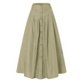thumbnail image 6 of Women's High Waisted Midi Skirt, Elegant Solid Color Front Button A-Line Skirt with Pockets and Side Slit, Versatile All Seasons Work Skirt for Office and Casual Wear Green XXL, 6 of 9