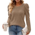 thumbnail image 2 of Women's Crew Neck Long Sleeve Top, Solid Ribbed Cuff Casual Blouse,L,Women's Plus Size, 2 of 7