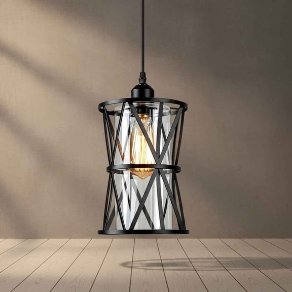Farmhouse Plug in Pendant Light, Outdoor Swag Lamp with Plug in Cord On/Off Dimmer, Plug in Hanging Light Fixture for Dining Room Bedroom Kitchen Island